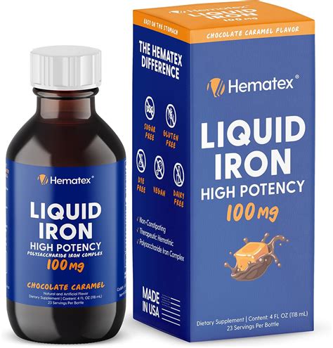 Amazon.com: Iron Supplement High Potency Liquid Iron for Adults by Hematex - 100mg ...