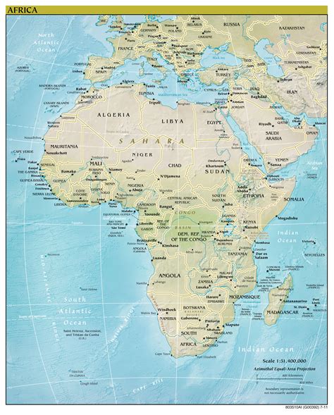 Large detailed political map of Africa with relief, major cities and capitals - 2011 | Africa ...