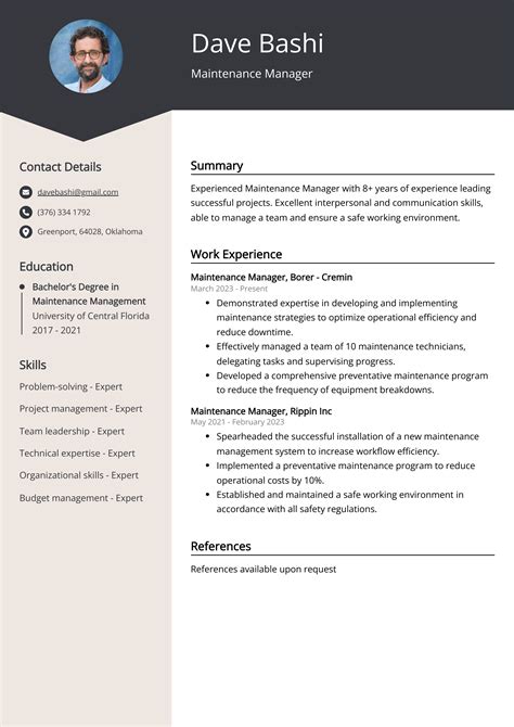 Maintenance Manager CV: Job Description, Sample & Guide