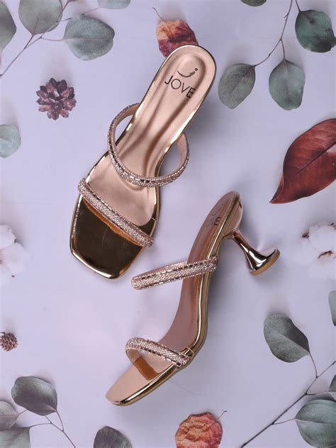 Women Rose Gold Embellished Sandals – ShoeTree