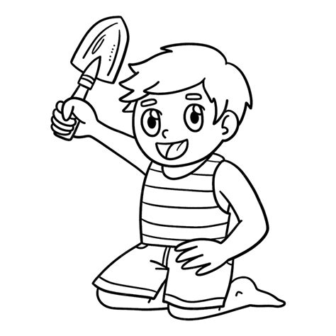 Child holding shovel isolated coloring page | Premium Vector