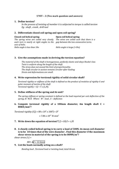 UNIT 3 & 4 Part A questions - UNIT – 3 (Two mark questions and answers ...