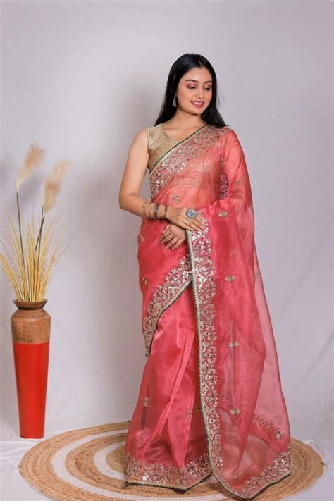 Orgenza || Gajri Color Moh Maya Heavy Gotta Patti Work And Pure Organza ...