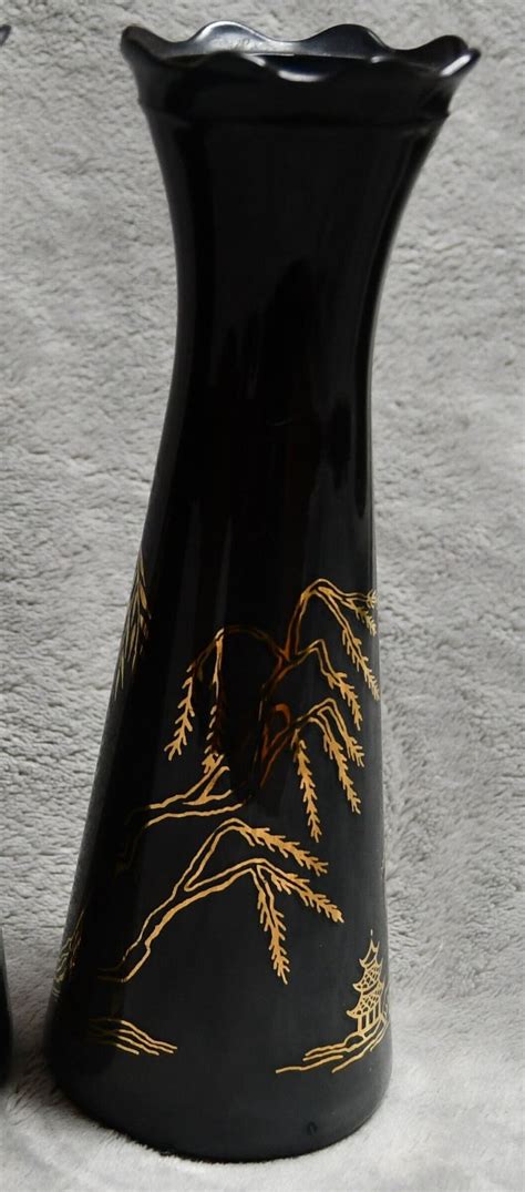 Vintage Smoky Black Colored Glass Vase With Ruffled Top Edge - 9" Tall ...