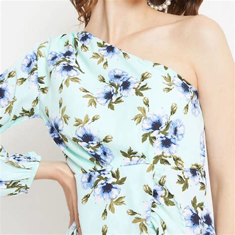 Bozona IT Web Solutions - Women Green Floral One Shoulder Crepe Mini Dress