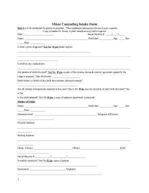Fillable Online Minor Counseling Intake Form Fax Email Print - pdfFiller