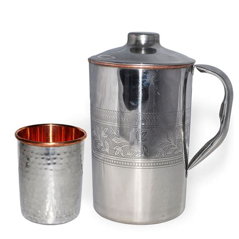 DakshCraft ® Inside Copper & Outside Stainless Steel Embossed Jug ...