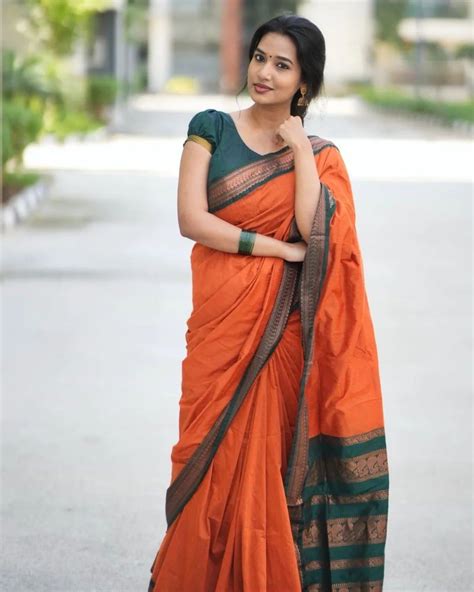 Orange & Dark Green Combination Pure Soft Semi Silk Saree With Attract ...