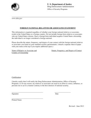 Foreign National Relatives And Associates Statement - Fill and Sign ...