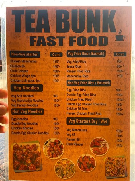 Menu at Tea Bunk, Hyderabad
