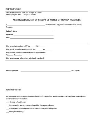 Fillable Online acknowledgement of receipt of notice of privacy ...