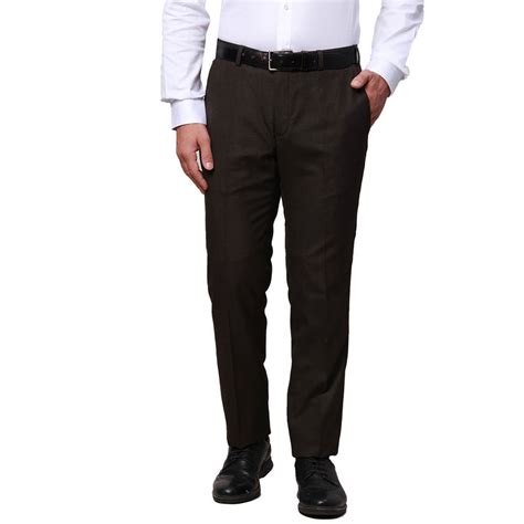 Buy Raymond Slim Fit Self Design Dark Brown Trouser Online