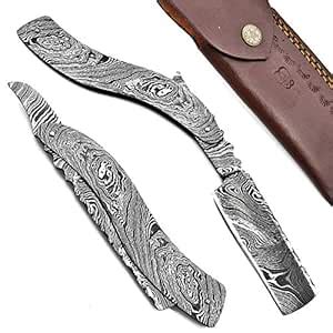 Hand Made Damascus Steel Straight Razor Folding Razor With Shaving ...