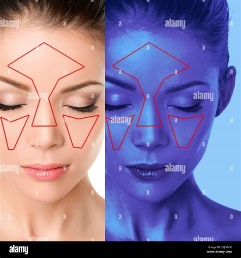 Face skin analysis facial scan mapping woman analyzing skin aging ...