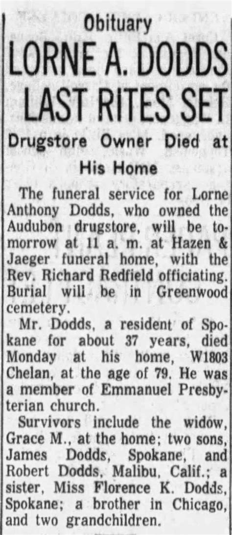 Lorne A. Dodds obituary, Spokane, Washington. • FamilySearch