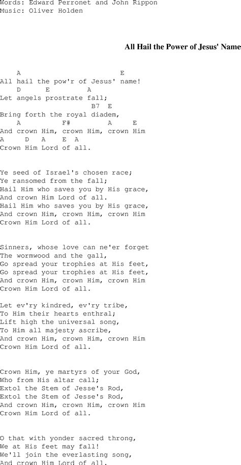 All Hail the Power of Jesus' Name - Christian Gospel Song Lyrics and Chords