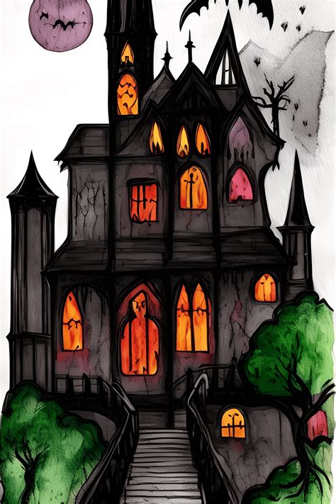 Gothic Haunted House Drawing · Creative Fabrica