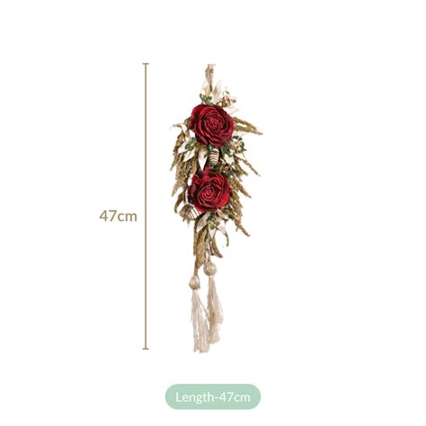 Natural Red Flower Wall Hanging With Tassels Set Of 4 Online - Premium ...