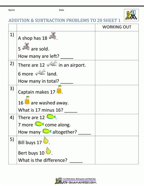 Image result for Math Problems for First Graders