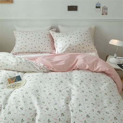 Amazon.com: AMWAN Pink Floral Duvet Cover Twin Cotton Girl Garden ...