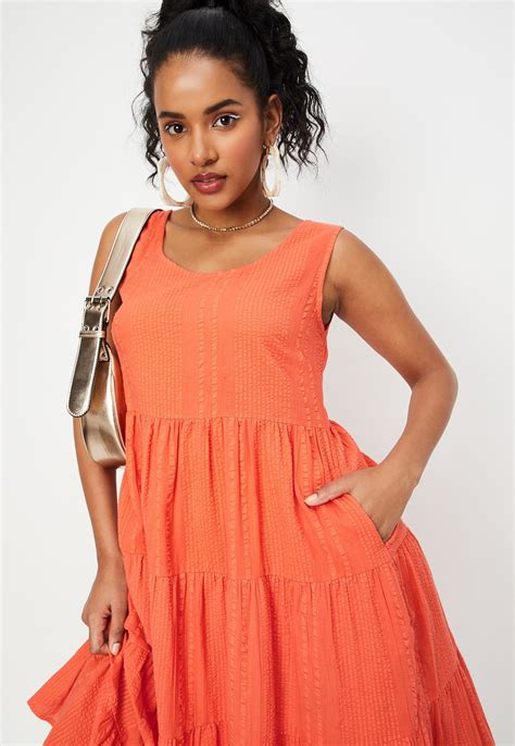 Buy Women Striped Tiered Midi Dress Online at just Rs. 1299.0 ...