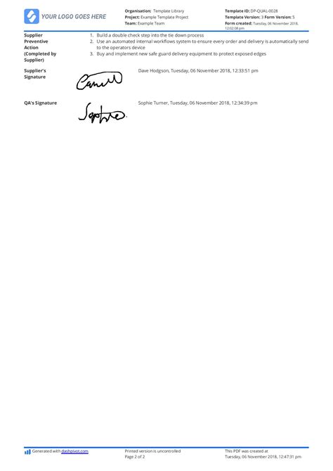 Supplier Corrective Action Report Template and Example