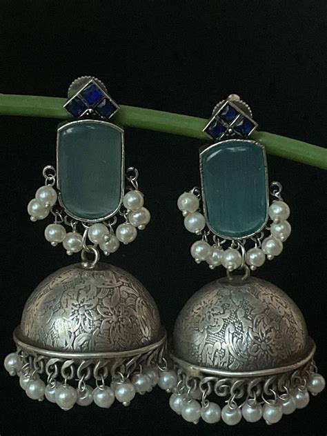 Monalisa Stone Top with Oxidized Heavy Dome Jhumka Earring – Prettiq