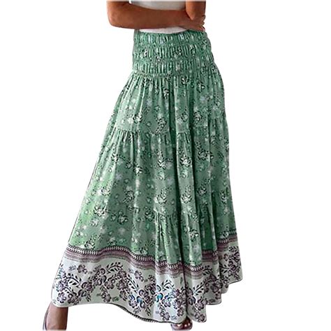 Long Skirts for Women Summer Maxi Skirt Slit Women's Boho Elastic High ...