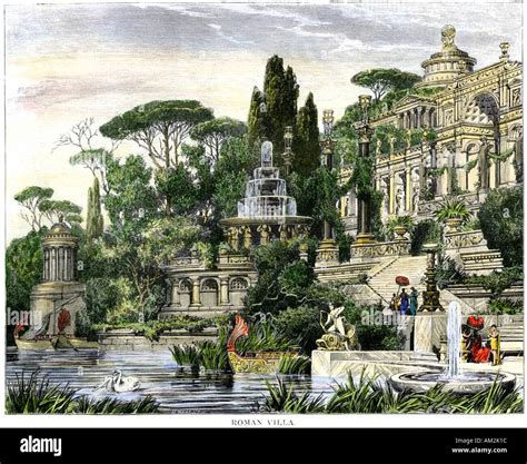 Villa of a wealthy citizen of ancient Rome. Hand-colored woodcut Stock ...