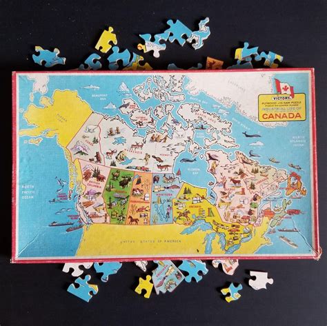 Map of Canada Jigsaw Puzzle - Vintage Victory Plywood Industrial Life Map - Incomplete AS IS - 1 ...