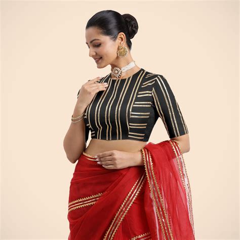 Shaheen Elbow Sleeve Saree Blouse with Gota Patti for Festive Occasions ...