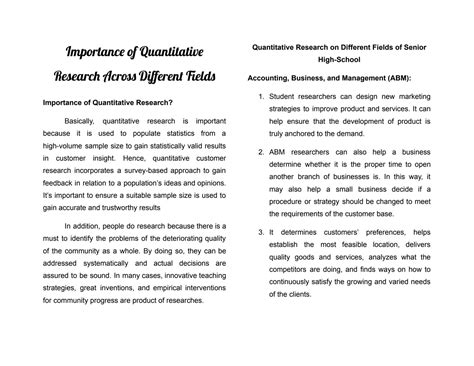 SOLUTION: Importance of quantitative research across different fields - Studypool