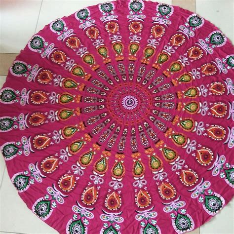Buy Red Peacock : Beach Towel Round Yoga Mat Missingift Beach Throw ...