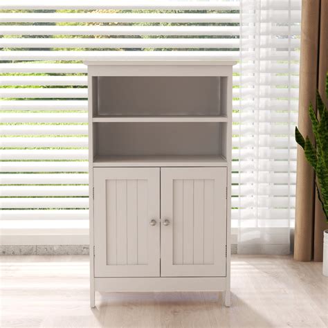 White Bathroom Floor Cabinet Freestanding 2 Doors and 2 Shelfs - Overstock