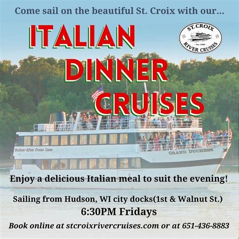 Italian Dinner Cruise - St. Croix River Cruises, Hudson, Wisconsin Pier ...