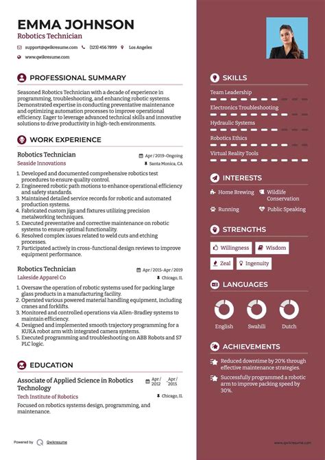 10+ Robotics Technician Resume Samples & Templates for 2025