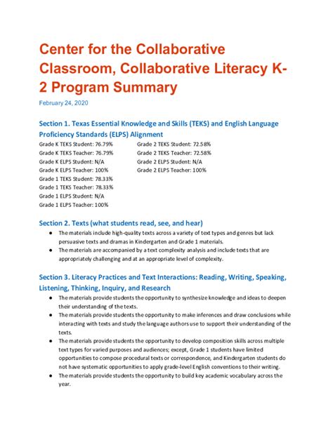 Fillable Online Collaborative Literacy Texas Edition, Digital Samples ...