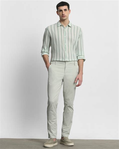 Buy Sage Textured Stripe Slim Fit Casual Shirt Online at Muftijeans