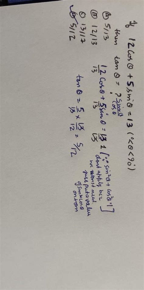 If 5sin theta+12cos theta=13find value of tan theta - Brainly.in