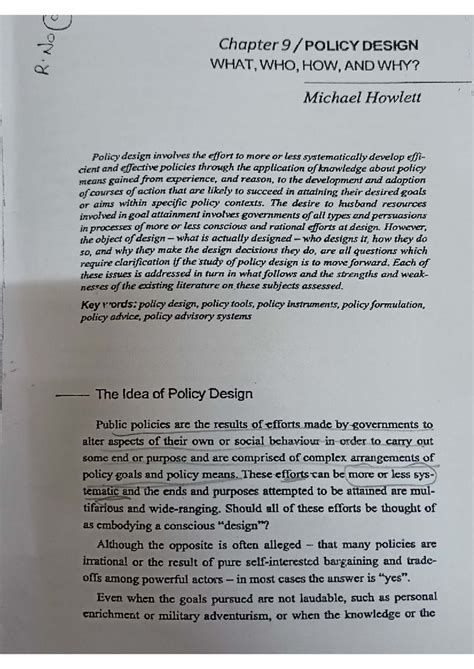 POLICY DESIGN: WHAT, WHO, HOW, AND WHY? - Chapter 9 Insights - Studocu
