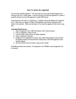 Fillable Online Appraisal Order Guidelines and Order Form Fax Email ...