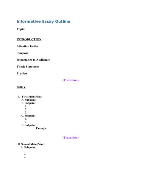 Free Printable Essay Outline Templates [PDF, Word] College +Example