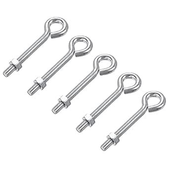 uxcell M6x50mm Eye Hooks Screws Bolts Kit, 5pcs Carbon Steel Hanger ...