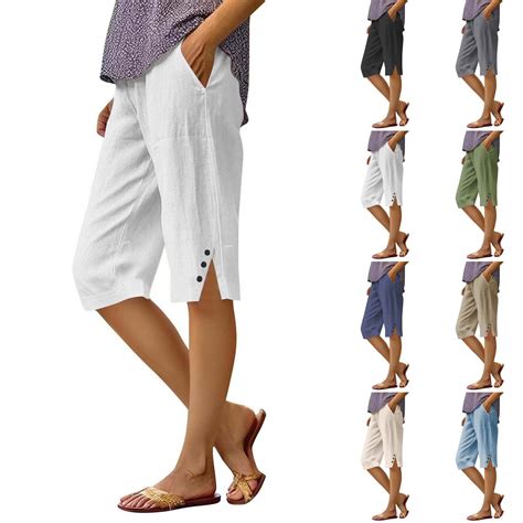 ASDFVBKG Womens Capris for Summer Clearance Elastic Waist Linen Capri ...