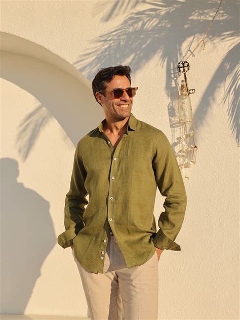 Green Linen Shirt for Men 100% Linen Shirt - Etsy | Shirt outfit men ...
