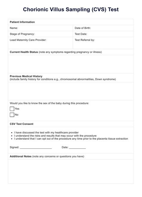 Chorionic Villus Sampling (CVS) Pregnancy Test