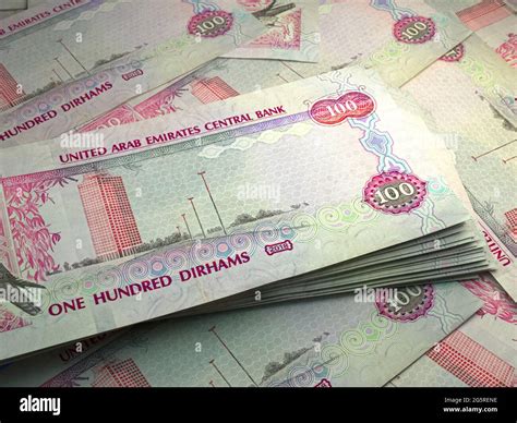 Money of United Arab Emirates. United Arab Emirates dirham bills. AED banknotes. 100 dirhams ...