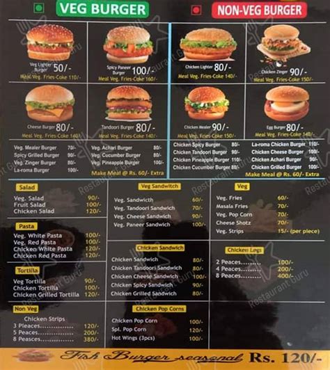 Menu at Mr. Burger Hut, Amritsar, 30frani ka bag