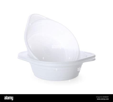 Stack of disposable plastic bowls isolated on white Stock Photo - Alamy