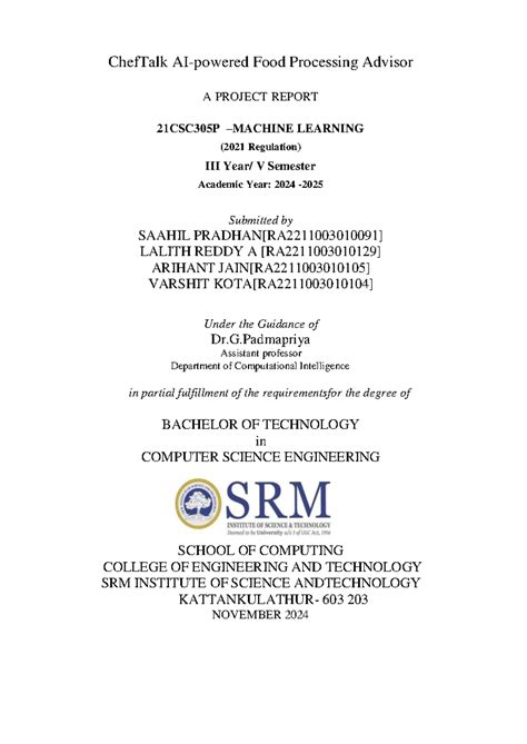 Project report sample ML New (1) - ChefTalk AI-powered Food Processing ...